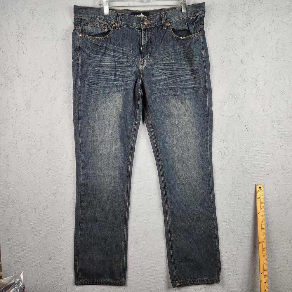 Nostic Jeans Mens 38 Blue Medium Wash Straight Leg Whiskered Denim Distressed